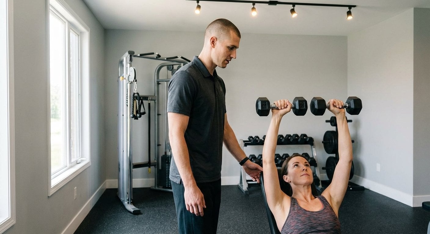Personal trainer coaching client on pilates reformer in boutique studio
